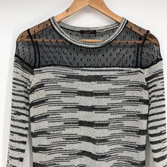 Dex Black Grey Abstract Stripe Long sleeve Polka Dot Mesh neck XS - Picture 4 of 14